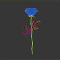 Beautiful Pink Rose Plant with Green Stem and Leaves on Gray Background