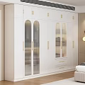 Modern White Wardrobe Design With Glass Doors Gold Handles And Drawers In Bedroom