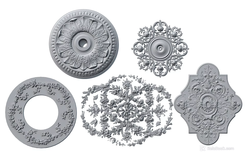 Intricate Decorative Carvings Circular Oval Square Shapes With Ornate Patterns 3d model 