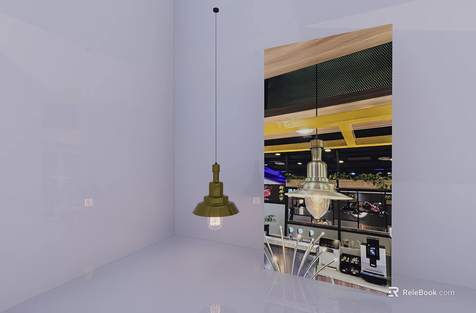 Vintage Brass Pendant Light With Exposed Bulb In Minimalist Interior 3d model 
