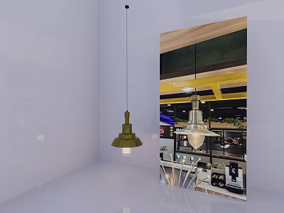 Vintage Brass Pendant Light With Exposed Bulb In Minimalist Interior 3d model
