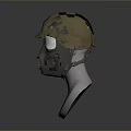 Military Weapon Related Protective Gas Mask And Helmet Displayed On Mannequin