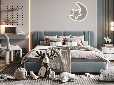 Kids Bedroom With Cozy Decor Plush Toys And Moon Star Light 3d model