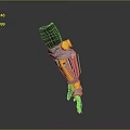 Yellow And Silver Robot Character Engaging With Alien Creature Using Blade Tool