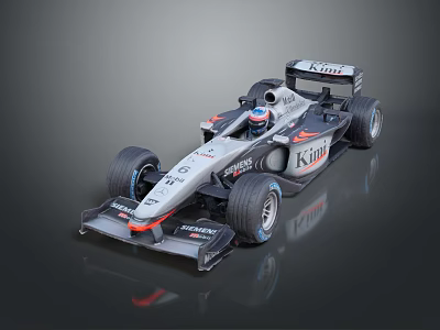 Formula 1 Race Car With Silver Gray Body Kimi Santander Logos And Aerodynamic Design 3d model