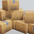 Stacked Brown Cardboard Boxes With Fragile Labels And Handle With Care Instructions
