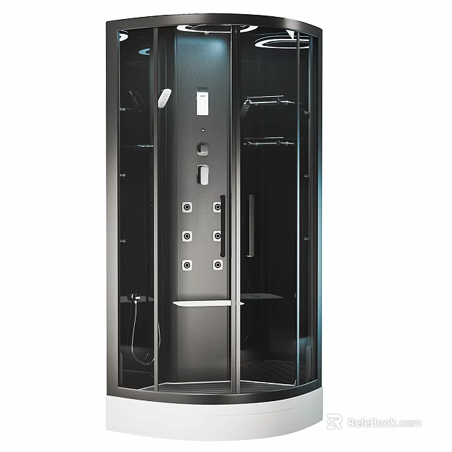 Modern Shower Sauna Enclosure With Glass Door Control Panel And Shelves 3d model 