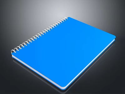 Modern Blue Spiral Bound Electronic Notebook with Digital Device Black Background 3d model