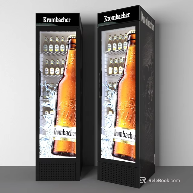 Krombacher Beer Display Fridges With Bottled Drinks And Front Featured Bottle 3d model 