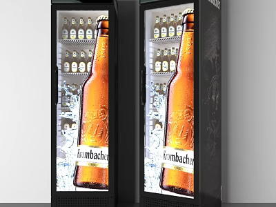Krombacher Beer Display Fridges With Bottled Drinks And Front Featured Bottle 3d model