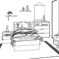 Modern Kids Bed With Bedside Table Wall Shelf Poster Rug And Teddy Bear