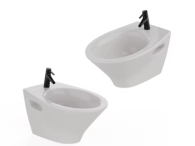 Two White Bathroom Wall Mounted Washbasins With Black Faucets Modern Design 3d model