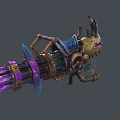 Intricate Fantasy Mechanical Weapon With Blue Purple Accents Golden Details And Sharp Edges