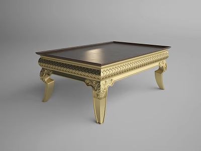 Elegant Coffee Table With Golden Carved Legs And Dark Polished Wooden Top 3d model