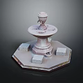 Stone Fountain With Hexagonal Base Ornamental Top And Square Support Blocks