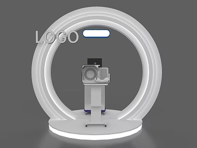 White Circular Exhibition Island With Camera Device Lighting And Logo Display Area 3d model