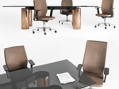 Modern Brown Office Chairs With Armrests And Wheels For Glass Desk Workspace 3d model
