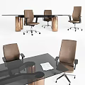 Modern Brown Office Chairs With Armrests And Wheels For Glass Desk Workspace