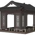 Classic Chinese Traditional Pavilion With Carved Columns And Curved Roof Eaves