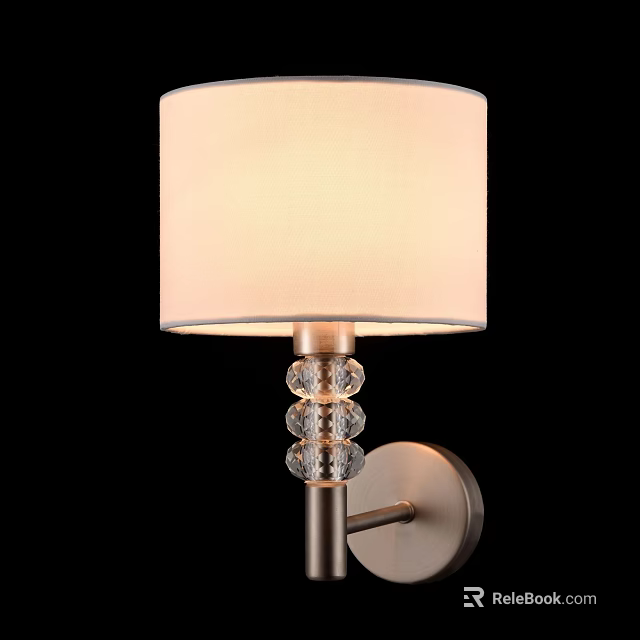Modern Wall Lamp with Cream Cylindrical Fabric Lampshade and Crystal Accents on Metal Base 3d model 
