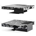 Modern Square Coffee Table Design with Black and White Marble Texture and Black Base 3d model