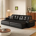 Black Leather Sectional Sofa In Living Room With Window Blinds Floor Lamp And Wooden Cabinet