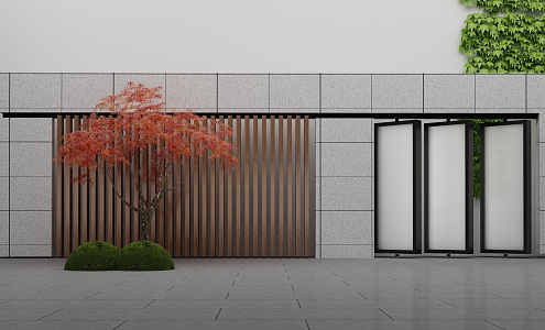 Landscape sketch Zen space community entrance waterscape wall 3d model