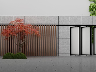 Landscape sketch Zen space community entrance waterscape wall 3d model