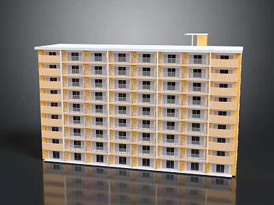 Modern Multi Storey Residential Building With Yellow Exterior White Window Frames And Multiple Balconies 3d model