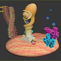 Cartoon Underwater Scene With Orange Haired Character White Pedestal Green Seaweed Colorful Coral And Bubbles