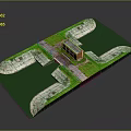 Natural Landscape Model With Green Grass Building And Curved Pathways Design