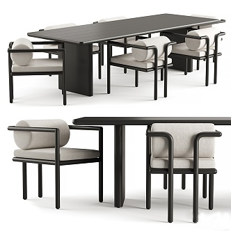 Middle style dining table and chair combination 3d model