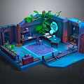 Blue Enchanted Interior With Green Vines Books Glowing Orb Desk And Purple Rug