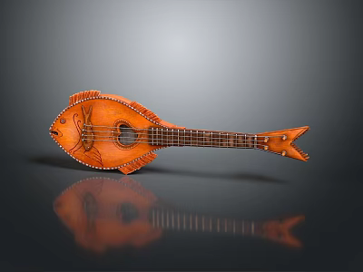 Artisan Crafted Wooden Stringed Musical Instrument with Detailed Carved Patterns and Smooth Finish 3d model