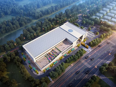 Aerial View Urban Planning Design Modern Building With Greenery Roads And River 3d model