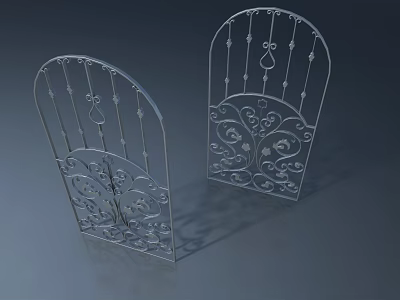 Ornate Metal Swing Doors With Intricate Floral Patterns And Arched Design 3d model
