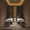 Traditional Chinese Clubhouse Interior With Calligraphy Sign Wooden Tables And Warm Lighting