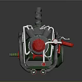 Mechanical Equipment With Multiple Cylinders Metal Frame Pipes Red Components And Green Wheels