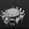 Elegant Round Dining Table Set With White Tablecloth Tableware And Chairs 3d model