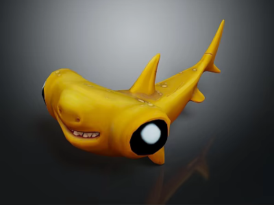 Yellow Cartoon Shark Toy With Big Smiling Eyes And Cute Appearance 3d model