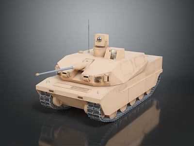 Modern Desert Tan Tank With Turret Gun Barrel And Tracks 3d model