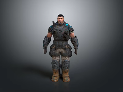 Game Movie Character In Heavy Armor With Blue Glowing Accents And Tactical Gear 3d model