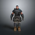 Game Movie Character In Heavy Armor With Blue Glowing Accents And Tactical Gear