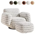 Modern Single Sofa with Black and White Striped Fabric and Ottoman