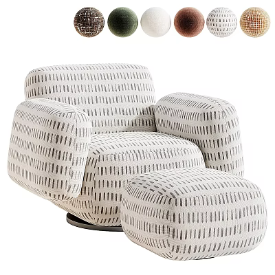 Modern Single Sofa with Black and White Striped Fabric and Ottoman 3d model