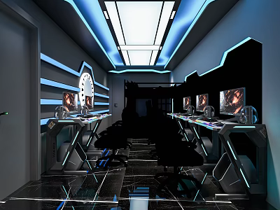 Modern Hotel Guest Room With Gaming Setup LED Lighting And Computer Workstations 3d model