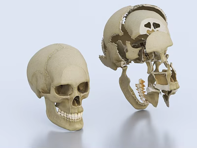 Medical Device Anatomical Human Skull Model With Complete And Disassembled Structures 3d model