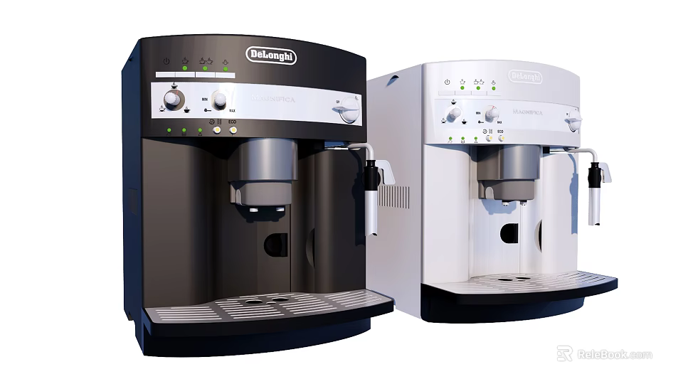 Delonghi Black And White Coffee Machines As Stylish Modern Kitchen Appliances For Home Use 3d model 