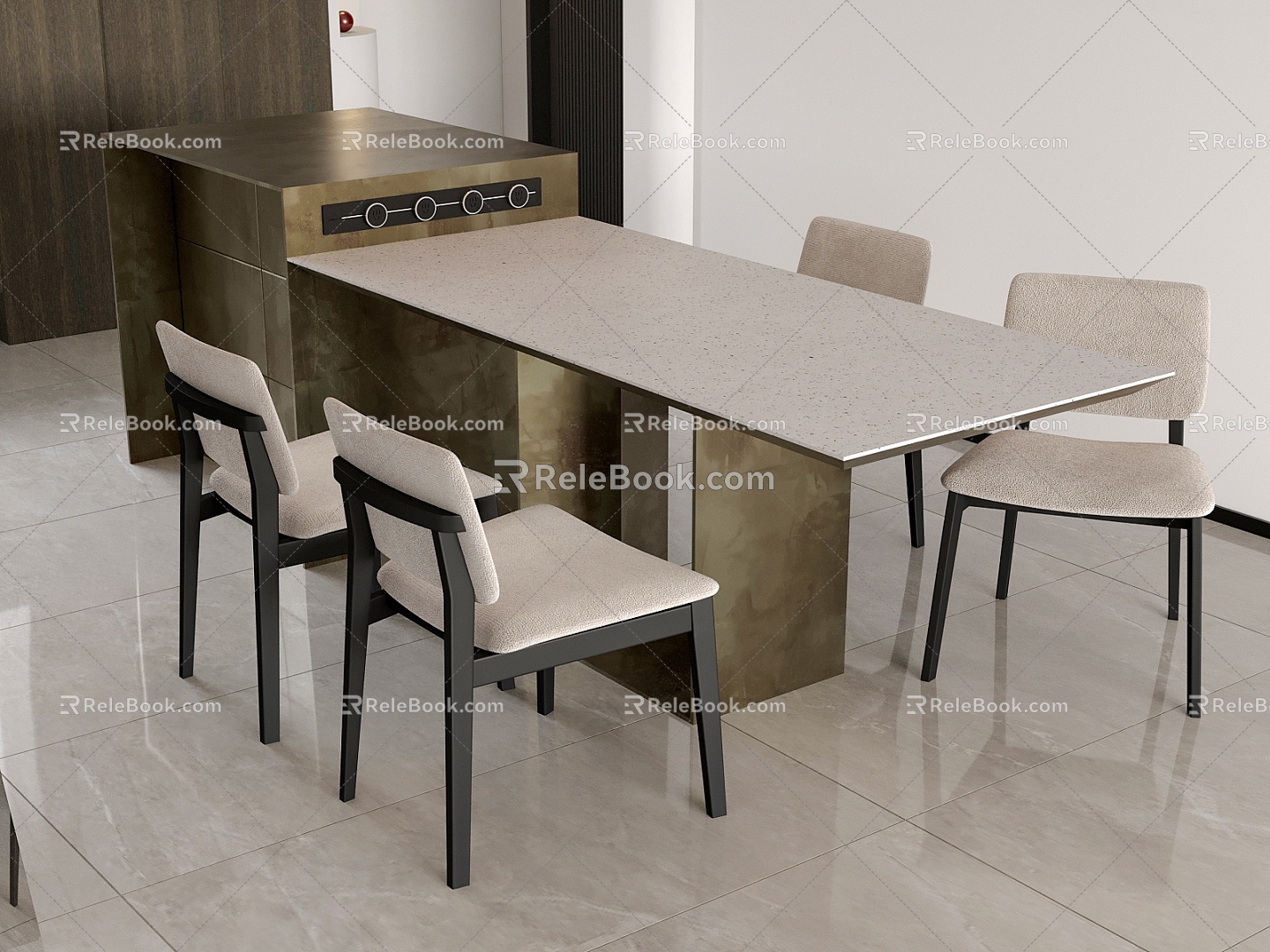 Island Table Dining Table Chair Dining Chair Rock Board Table Metal 3d model