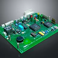 Green Circuit Board With Various Electronic Chips Capacitors Resistors And Connectors